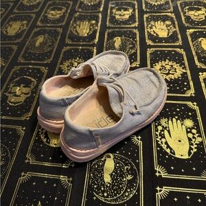Hey Dude Kids Sneakers in Shimmering Silver and Soft Pink